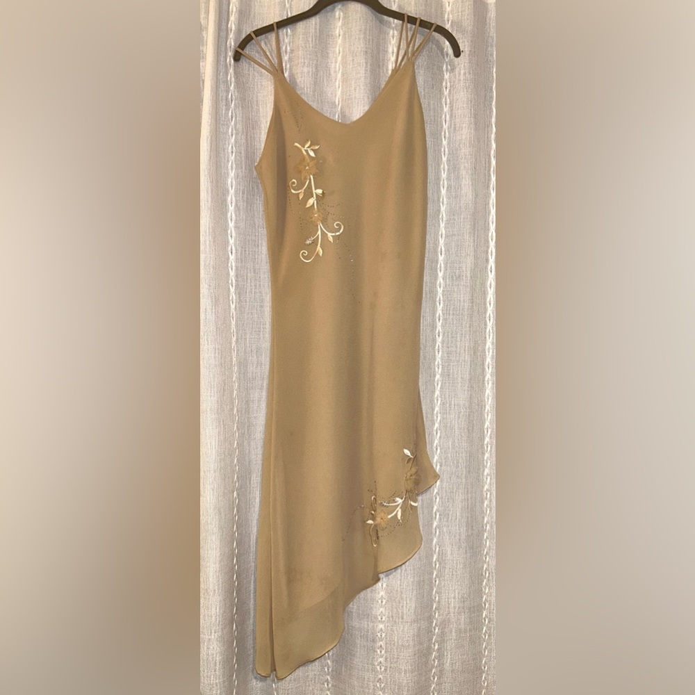 Sally USA, asymmetrical evening dress with embellishments. Sz 6